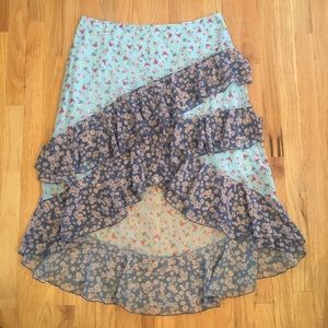 V Cristina colorful floral ruffle midi skirt 14